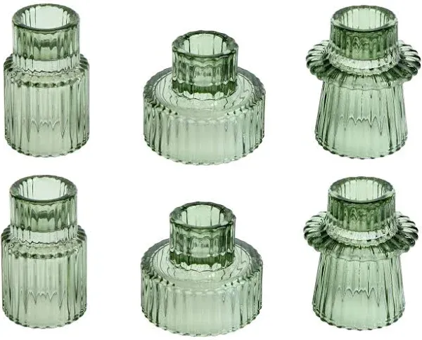  Taper Glass Candlestick Holders Tealight Candle Holders for Table 3 Pcs Green