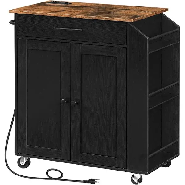 HOOBRO Kitchen Island with Power Outlet, Kitchen Storage Island with Spice Ra...