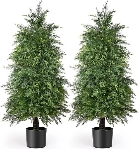 LXNRMHCH Artificial Topiary Tree Set of 2 Artificial Cedar Trees 4ft UV-Proof Potted Plants Decorate OutdoorIndoor Front Porch Gardens with Decorative