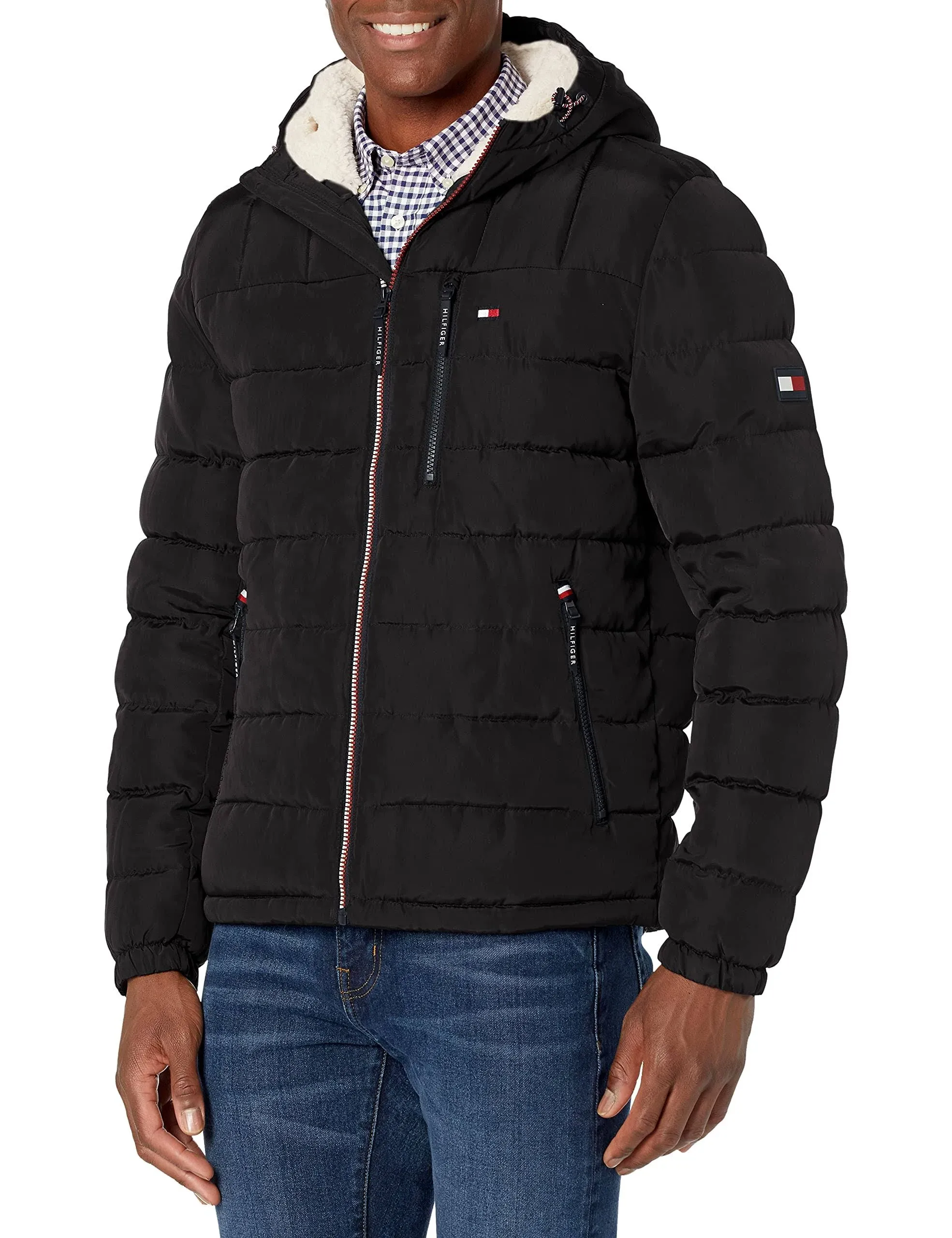 Tommy Hilfiger Men's Sherpa Lined Hooded Quilted Puffer Jacket - Black - Size S