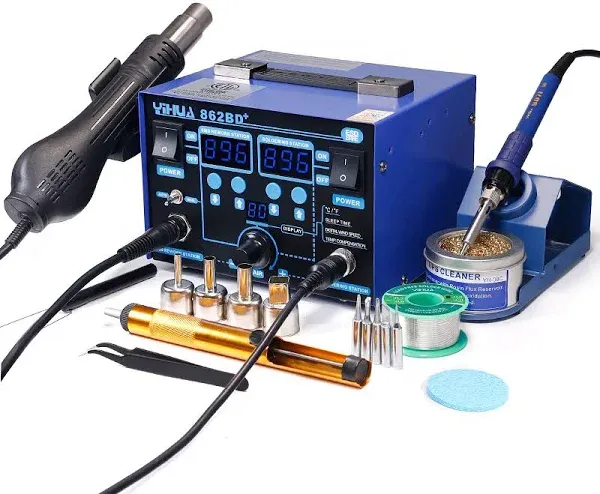 862BD+ SMD ESD Safe 2 in 1 Soldering Iron Hot Air Rework Station °F /°C Multiple