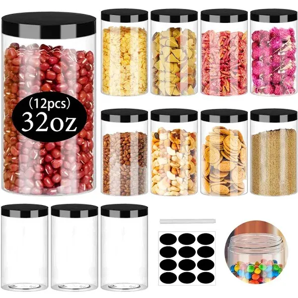 SLifeJars 32oz Clear Plastic Jars (12Pack)