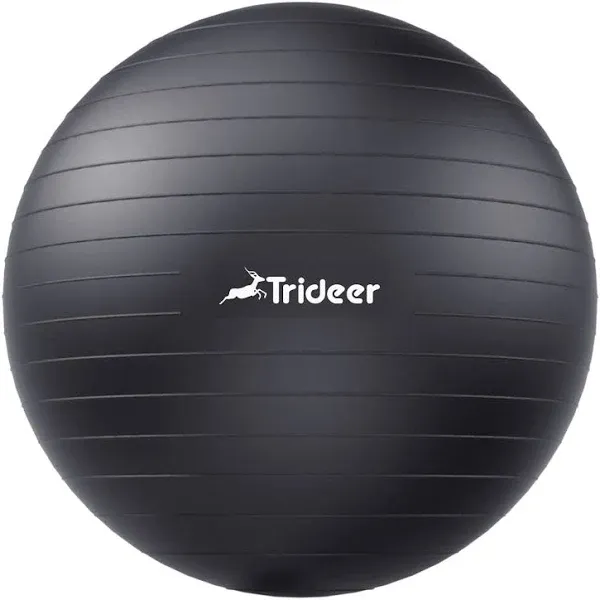 Trideer Exercise Ball Black Yoga Extra Thick  Includes Pump Large 58-65 cm.