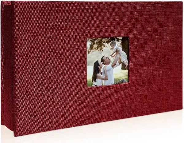 Photo Album 4x6 with 100 Pockets,Slip-in Picture Albums,Linen Cover Memory Book with Front Window,Black Page Vertical Photo Book for Wedding,Family,Anniversare,Baby,Vacation(Red)