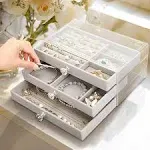 coobest Jewelry Box, 3 Drawer Jewelry Holder Organizer, Jewelry Boxes & Organizers with Earring Organizer, Jewelry Holder Box, Clear Jewelry Organizer