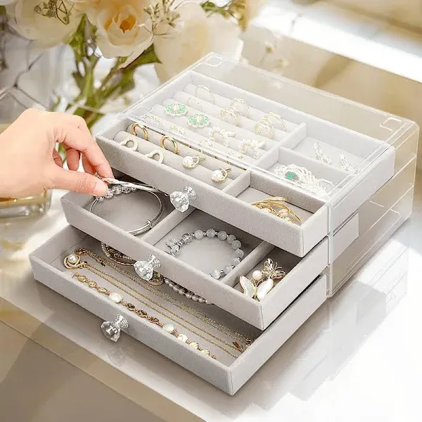 coobest Jewelry Box 3 Drawer Jewelry Holder Organizer Jewelry Boxes & Organizers with Earring Organizer