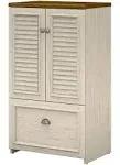 Bush Furniture Fairview Storage Cabinet with Drawer, Antique White/Tea