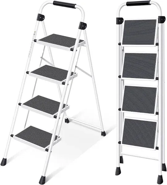 KINGRACK Step Ladder 4 Step Folding Step Stool for Adults with Handrails Heavy Duty Steel Sturdy Lightweight Collapsible Portable Step Ladder with