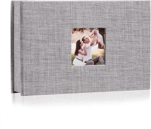 Photo Album 4x6 with 100 Pockets,Slip-in Picture Albums,Linen Cover Memory Book with Front Window,Black Page Vertical Photo Book for Wedding,Family,Anniversare,Baby,Vacation(Grey)