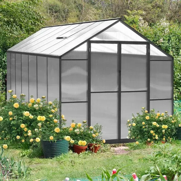 Veikous Aluminum Walk-In Garden Greenhouse Kit with Adjustable Roof Vent and Lockable Door