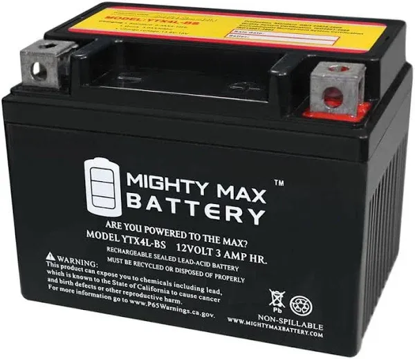 12 Volt YTX4LB Replacement Sealed AGM Scooter, ATV, and Dirt Bike Battery