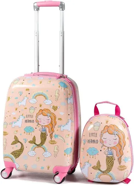 2pc Kids Luggage Set Rolling Suitcase & Backpack-Pink