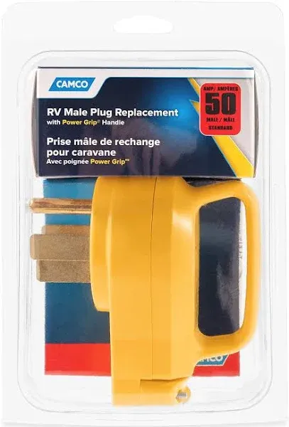 Camco 55255 50-Amp Power Grip Replacement Male Plug, 125-250V / 12500W, cETLus