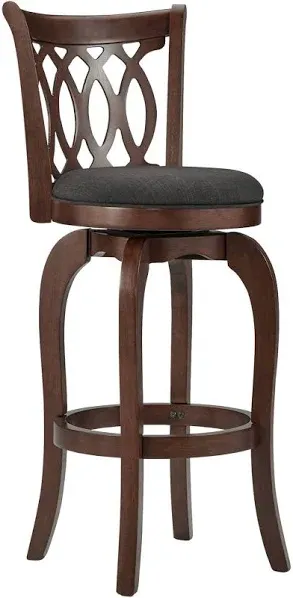 iNSPIRE Q Scroll Back Linen Swivel Wood Bar Stool