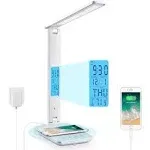 LAOPAO LED Desk Lamp with Wireless Charger, USB Charging Port, Adjustable Foldable ​Table Lamp with Clock, Alarm, Date, Temperature, 5-Level