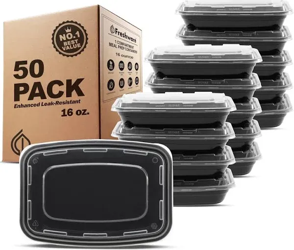 Meal Prep Containers [50 Pack] 1 Compartment Food Storage Containers with Lids, 