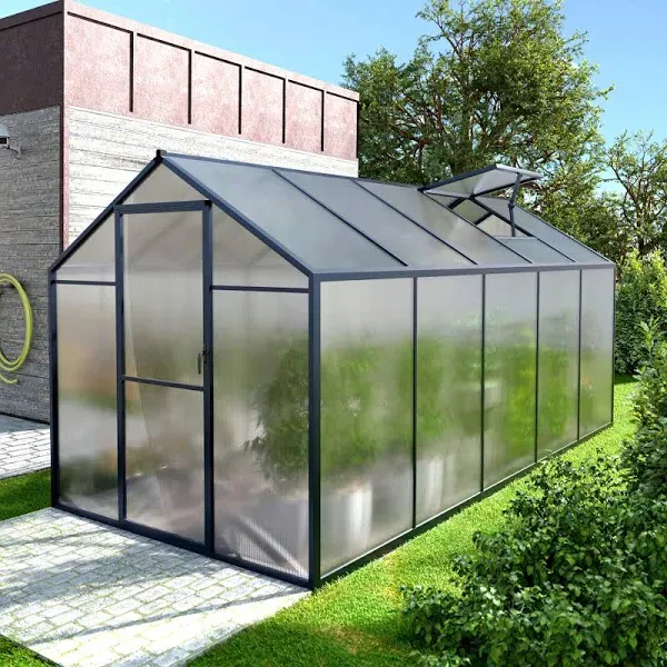 Veikous Aluminum Walk-In Garden Greenhouse Kit with Adjustable Roof Vent and Lockable Door