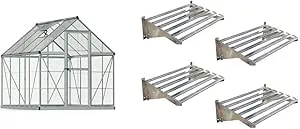 Palram Canopia Greenhouse Bundle - Hybrid 6' x 8' Greenhouse and 4 Heavy Duty Shelves