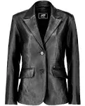 Jild Classic 2-Button Lambskin Leather Blazer Women - Casual Coat Long Sleeves Suit Style Leather Jacket Women