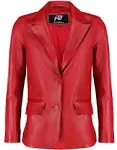 Jild Classic 2-Button Lambskin Leather Blazer Women - Casual Coat Long Sleeves Suit Style Leather Jacket Women