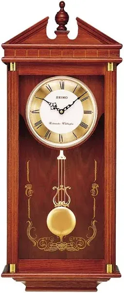 Seiko Regal Oak Wooden Chime Wall Clock Pendulum, Quartz, Analog QXH107BLH