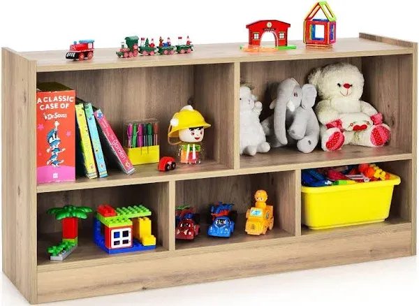 Costway Kids 2-Shelf Bookcase 5-Cube Wood Toy Storage Cabinet