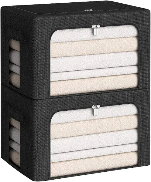 3 Pack Storage Bins - Foldable Metal Frame Storage Box - Stackable Linen Fabric 