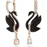 Swan Drop Earrings Black w/Rose Gold-Tone Plate