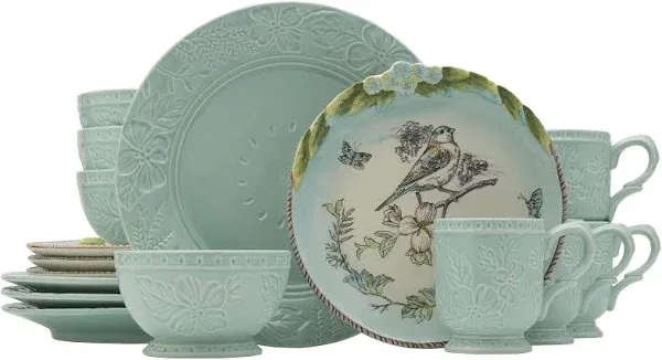 Fitz and Floyd English Garden Bird 16-Piece Stoneware Dinnerware Set