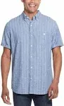 NWT Original Weatherproof Vintage Men&#039;s Washable Linen Blue Stripe Shirt Large