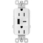 Legrand radiant 15A Tamper-Resista<wbr/>nt Ultra-Fast USB Outlet - White (R26USBAC6W)