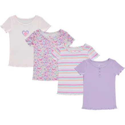 4-Pack Girls' Ribbed Short Sleeve Tops