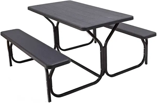 SUGIFT HDPE Outdoor Picnic Table Bench Set with Metal Base