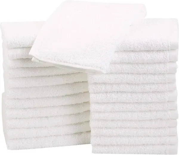 60-Pack White 100% Cotton Towel Washcloths, Durable, Lightweight, Commercial ...