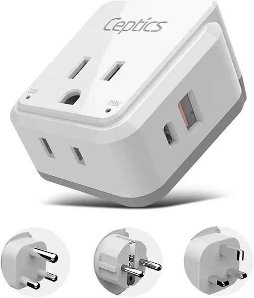 Ceptics Power Plug Adapter Travel Set 20W PD & QC Safe Dual USB & USB-C 3.1A 2 USA