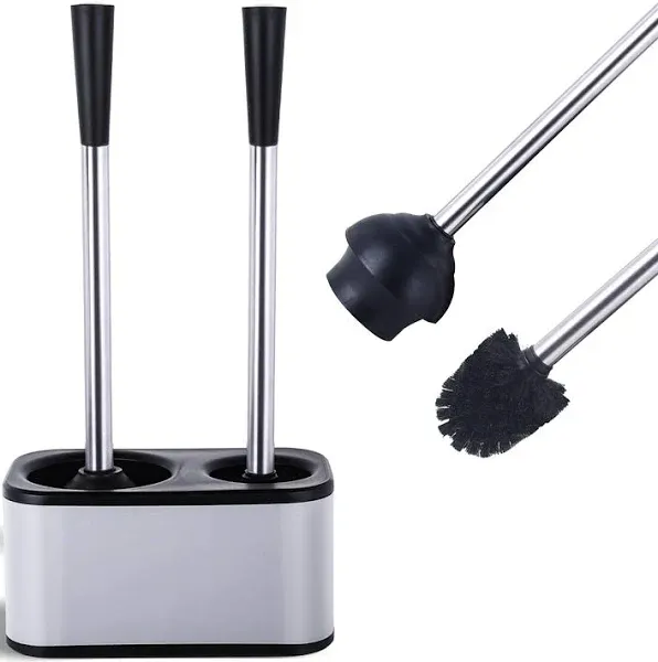 My Joy Shop Plunger and Brush Set - Stainless Steel Toilet Brush and Holder Set and Plunger with Cover -Modern Toilet Brush and Plunger Set - Bathroom