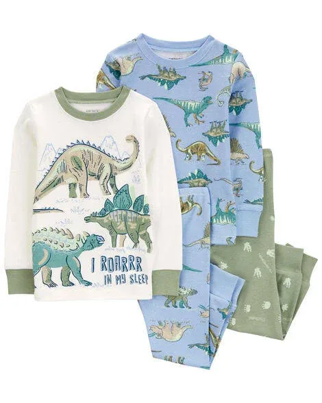 Carter's Toddler Boys 4-Piece Dinosaur Printed Cotton Pajama Set