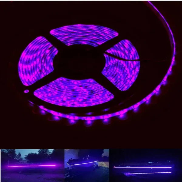 12V 16.4FT Marine Boat Ultra Violet UV Black Light LED Lights Strip, Night Fishing Lights, 5050 LED Waterproof UV Led Strip with Extension Cable for Fishing Boat Pontoon Yacht