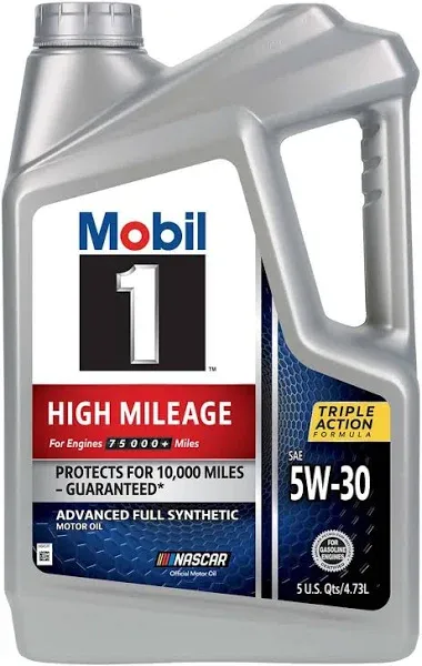 Mobil 1 High Mileage Full Synthetic Motor Oil 5W-30, 5 Quart, Freeship