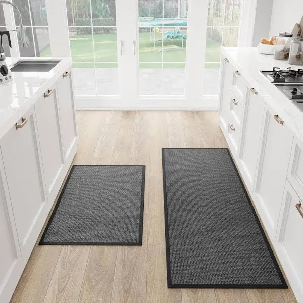 Kitchen Mat Set of 2 PCS, Cushioned Non Slip Rugs for 17.3&#034;x47&#034;+17.3<wbr/>&#034;x30&#034; Black