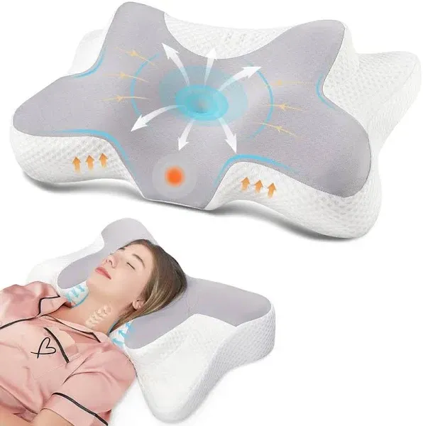 DONAMA Cervical Pillow for Pain Relief Sleeping, Memory Foam Orthopedic Contour Neck Pillows for Bed with Breathable Pillowcase, Ergonomic Neck