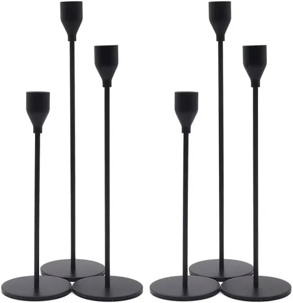 6 matte black tapered Candlestick Holders, 2 sets of candle holders, 