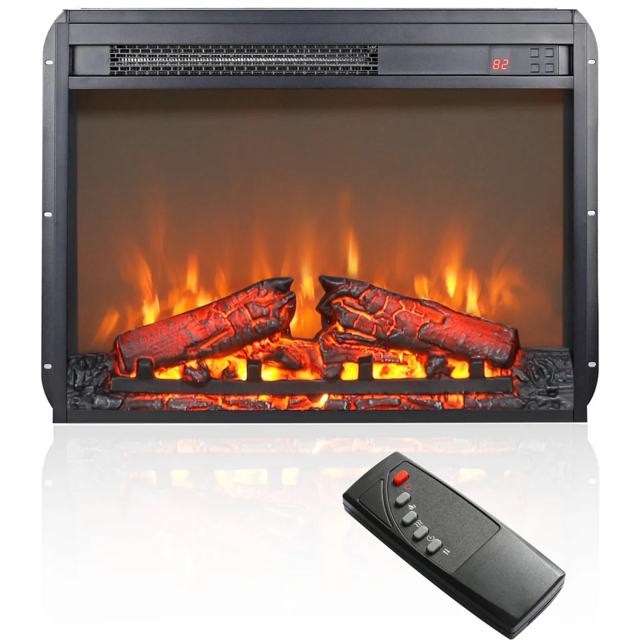 ZNTS 23 inch electric fireplace insert, ultra thin heater log set &amp; realistic flame, remote control W1769103308