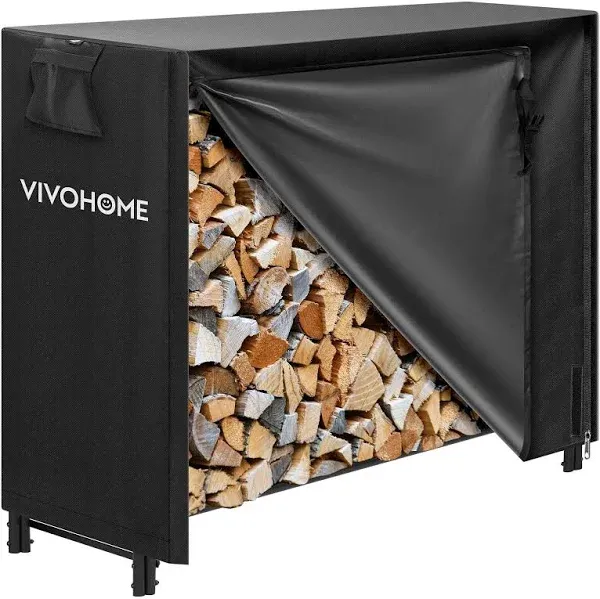 Heavy Duty Indoor Outdoor Firewood Storage Log Rack with Cover Combo Set Black