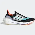 Adidas Ultraboost 21 Black/White/Aqua Men's Running Shoes, Size: 12