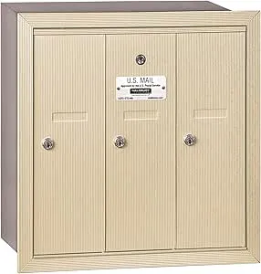 Salsbury Industries 3503SRP Recessed Mounted Vertical Mailbox with Master Commercial Lock, Private Access and 3 Doors, Sandstone