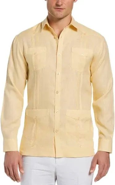 Cubavera 100% Linen Long Sleeve Guayabera Shirt - Bright White