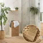 Casafield Laundry Hamper with Lid and Removable Liner Bag - Natural, Woven Water Hyacinth Square Laundry Basket for Clothes