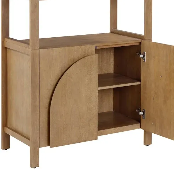 Nathan James Iris 3 Tier Bookshelf Arched Bookcase Cabinet Solid Wood Bookcase with Cabinet Base