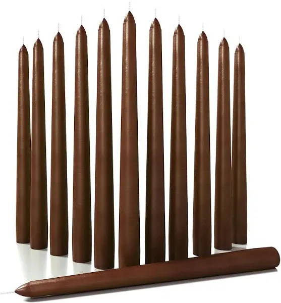 CANDWAX 12 inch Taper Candles Set of 12 - Dripless and Smokeless Candle Unscented - Slow Burning Candle Sticks - Brown Candle Taper